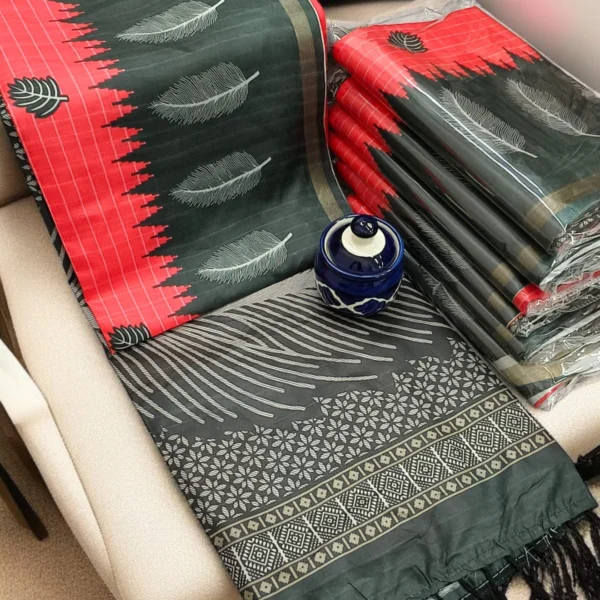 Silkwarm Soft Cotton Saree in Red with Black
