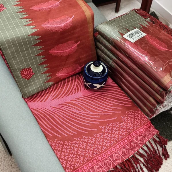 Silkwarm Soft Cotton Saree in Gray With Maroon
