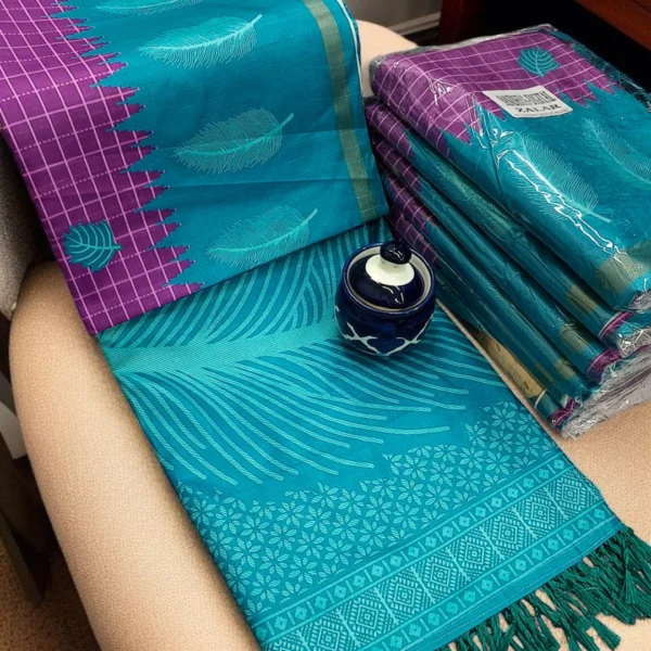 Silkwarm Soft Cotton Saree in Purple With Blue