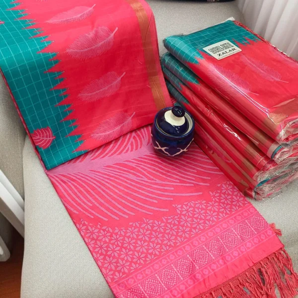 Silkwarm Soft Cotton Saree in Blue With Pink