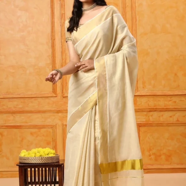 Tissue Plain Kerala saree