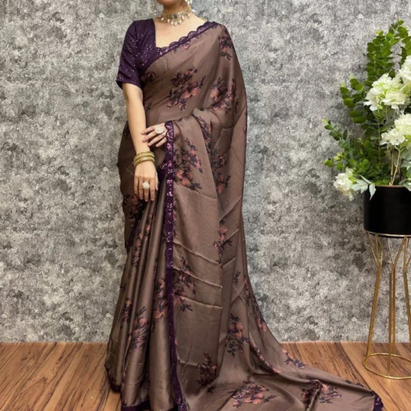 Party Wear Saree in Brown with Purple colour