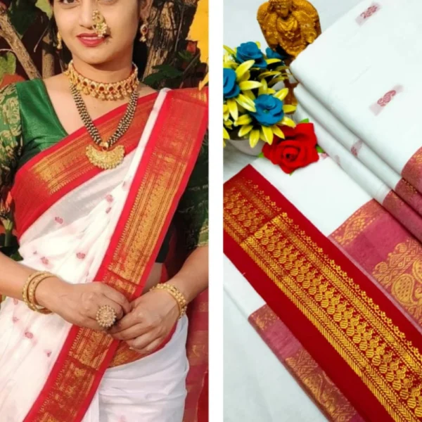 Red & White Kalyani Cotton Saree