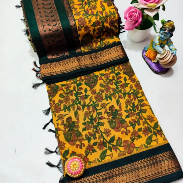 Yellow & Green Kalyani Cotton Saree