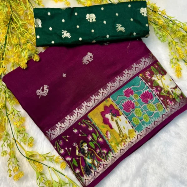 premium mangalgiri silk saree In magenta