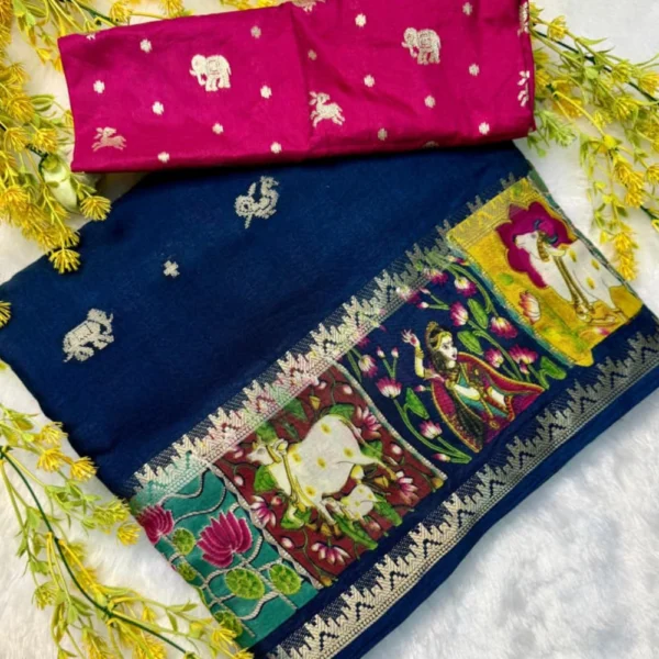 premium mangalgiri silk saree In Rama Blue