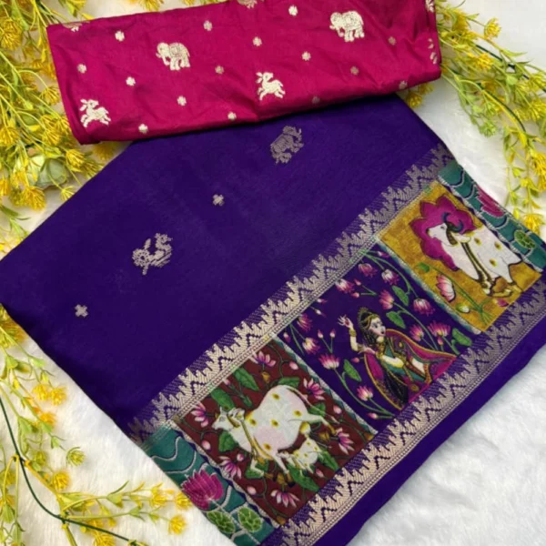 premium mangalgiri silk saree In violet