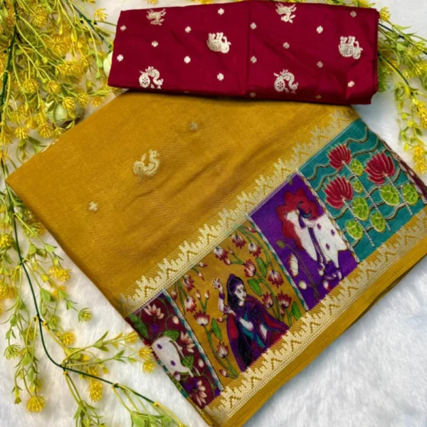 premium mangalgiri silk saree In Yellow