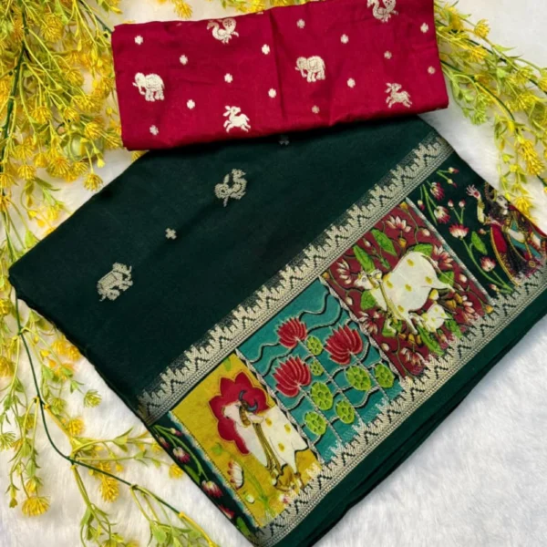 premium mangalgiri silk saree In Green