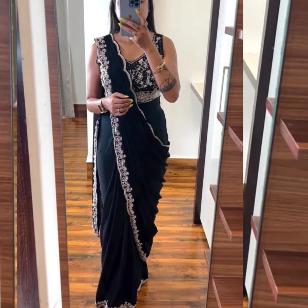 Ready to wear saree (Black) with Embroidery