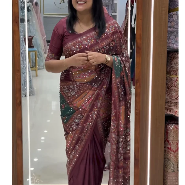 Mirror georgette saree with mosaic digital Print in Mauve