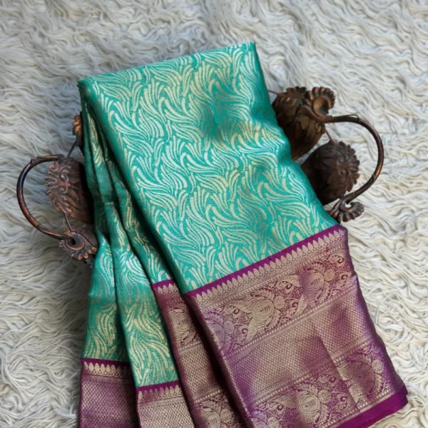 Party wear semi Kanchivaram silk Sarees In Teal Blue