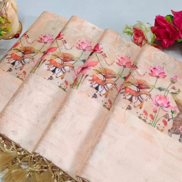 Premium Digital Floral Softy Saree In peach