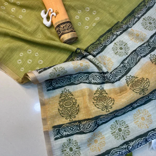 Chanderi Cotton Saree in Green