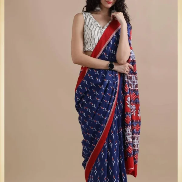 Mul Mul Cotton Saree in Blue