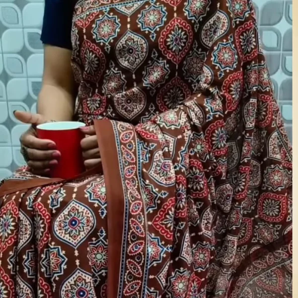Mul Mul Cotton Saree in Brown