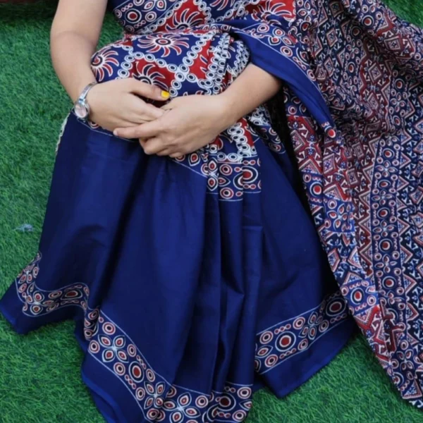 Mul Mul Cotton Saree in Blue