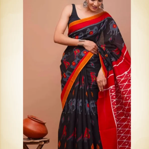 Mul Mul Cotton Saree in Black