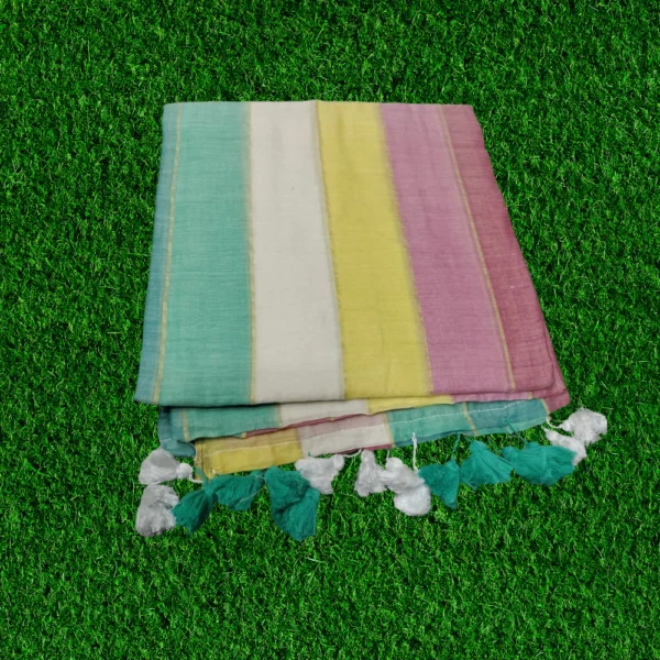 Mul Cotton Multicolour Saree in White Shade