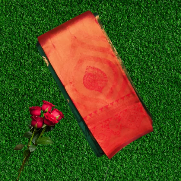 Tissue Soft Silk Saree in Red & Bottle Green