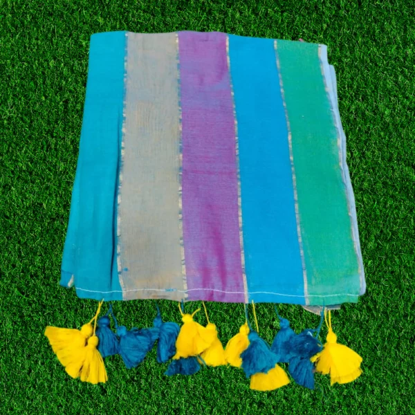 Mul Cotton Multicolour Saree in Sky Blue