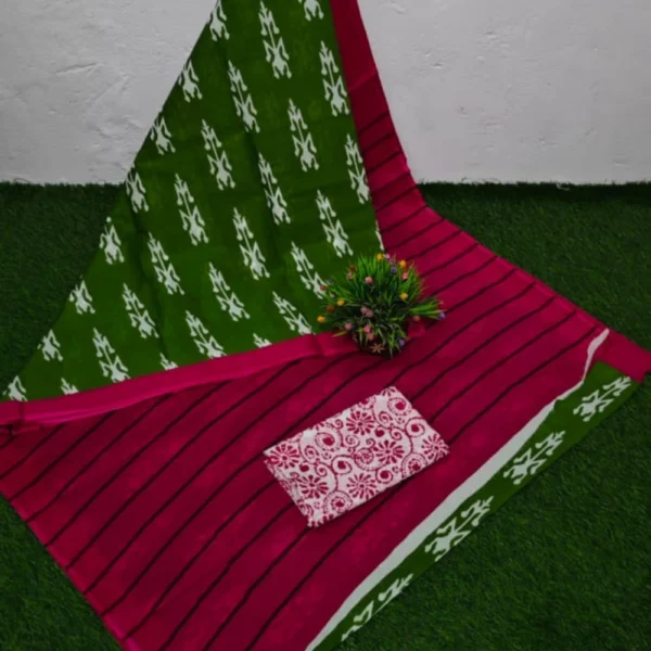 Mul Mul Cotton Saree in Green