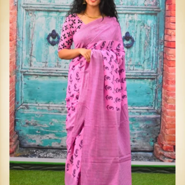 Mul Mul Cotton Saree in Pink