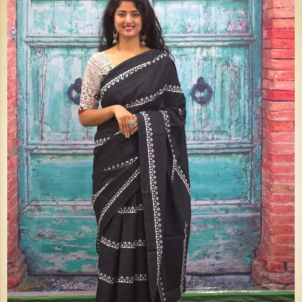 Mul Mul Cotton Saree in Black